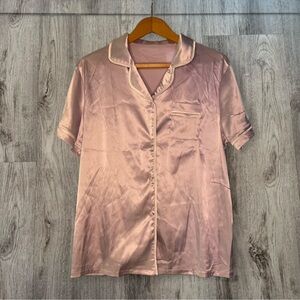 Lavender Satin Button-Up Pajama Top Size M